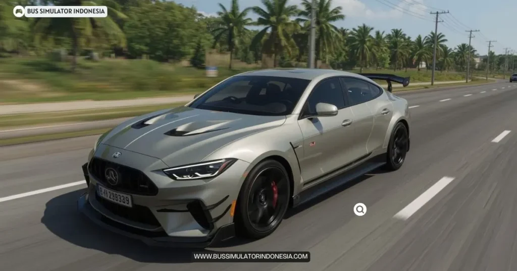 Hennessey Exorcist Mod in BUSSID game speeding on a highway