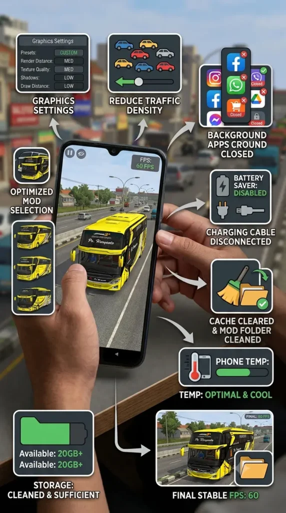 Bus Simulator Indonesia smooth gameplay after fixing lag frame drops and heating