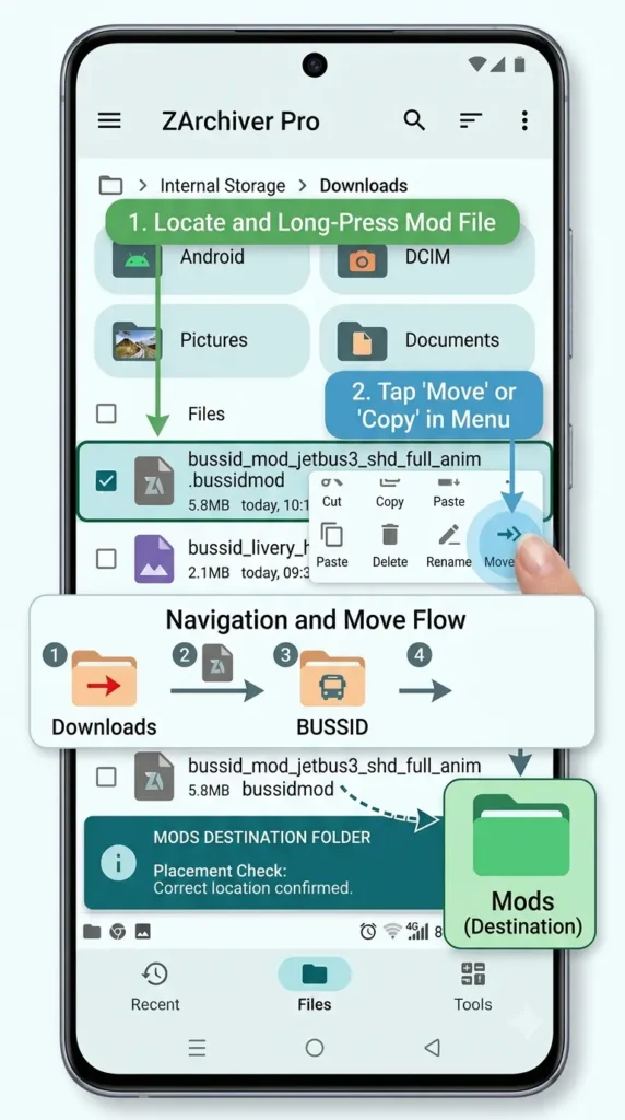 Moving BUSSID mod file to the correct Mods folder